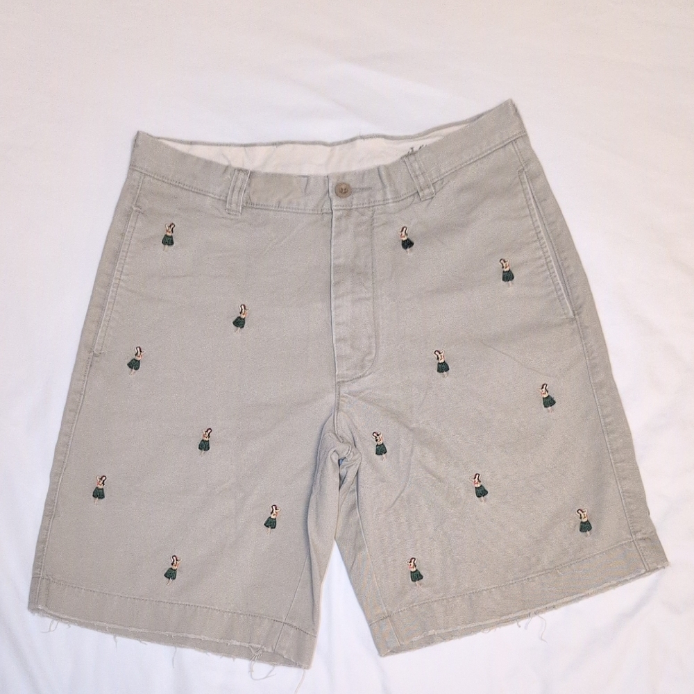 J. Crew Men's Khaki Destroyed Chino Shorts Hula Girl Size 31W